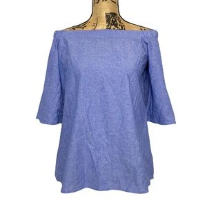 Goldspark Blue Off the Shoulder Short Sleeve Loose-Fitting Top Blouse S